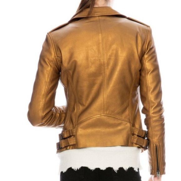NWT IRO Lambskin metallic gold Leather Moto Jacket FR 34 - Picture 5 of 14